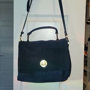 Blue leather/suede purse with detailed broche